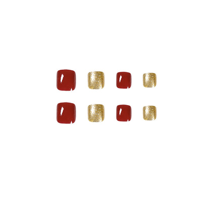 Summer Charm Deep Red Full Gold Diamond Foot Nail Press on nails Art Finished Fake Nail Nail Patch Removable Nail Patch｜365nails