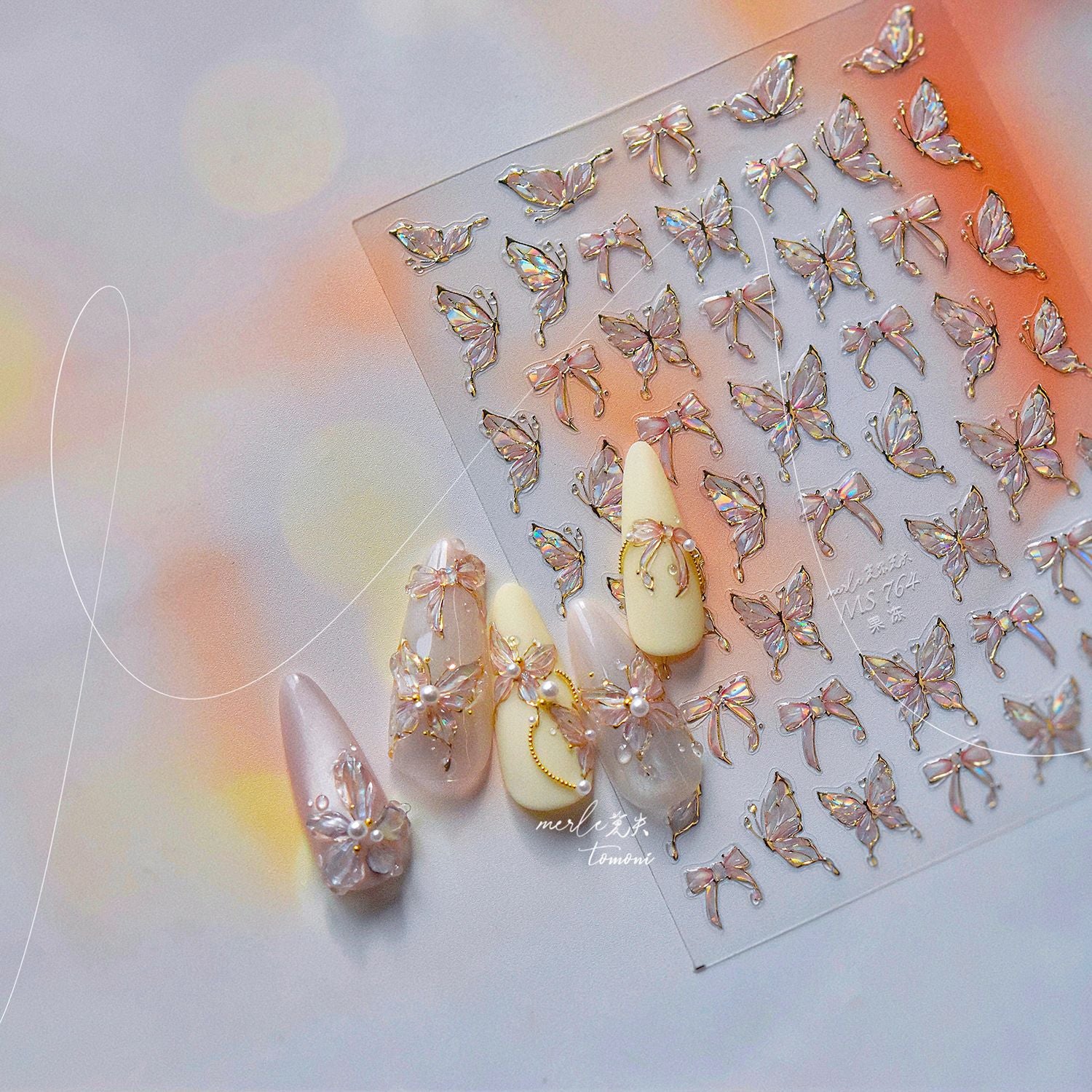 Holographic Jelly Butterfly Nail Stickers – 3D Embossed Iridescent Set