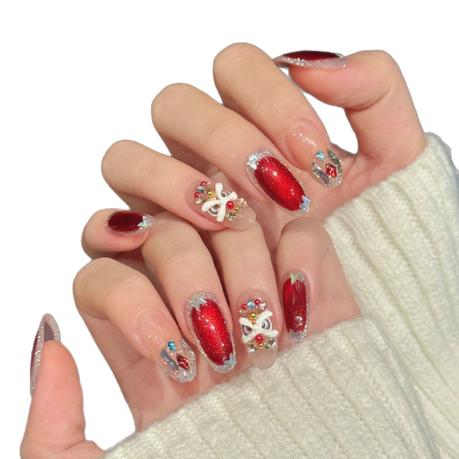 Glazed Gold Collection: "Ruby Whisper" – Short Square/Short Oval Press-On Nails
