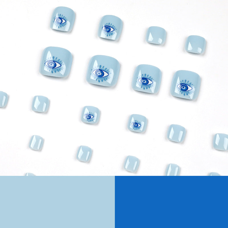 Unhas postiças azuis para os pés, manicure com efeito cool eye, produto finalizado, atacado, unhas postiças removíveis ｜365nails