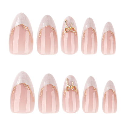 hot-selling French white smudged wearable nail short almond-shaped manicure fake nail removable wearable nail piece｜365nails