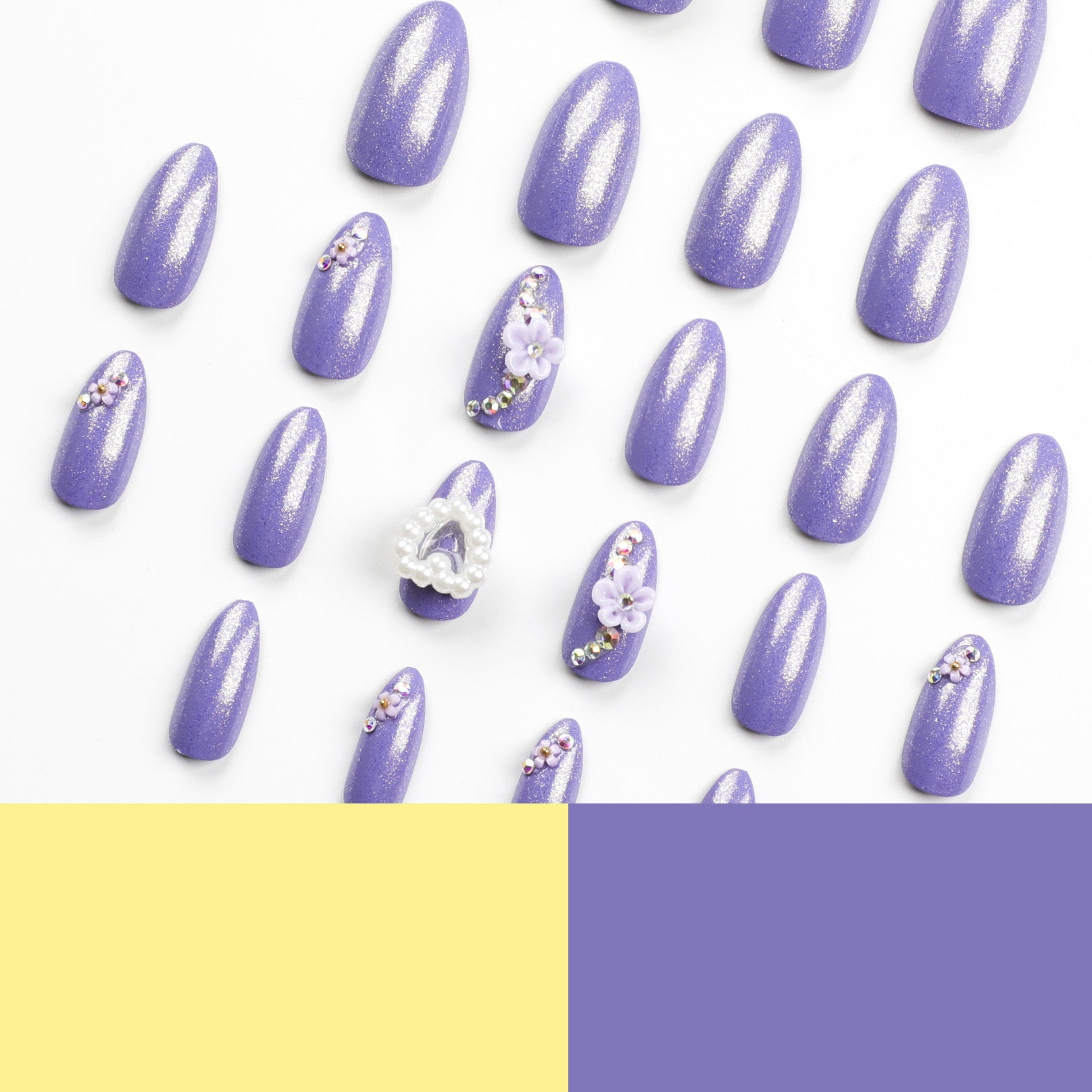 Gypsy purple almond press on nails pearl love nail piece white flower camellia nail piece fake nail wholesale｜365nails