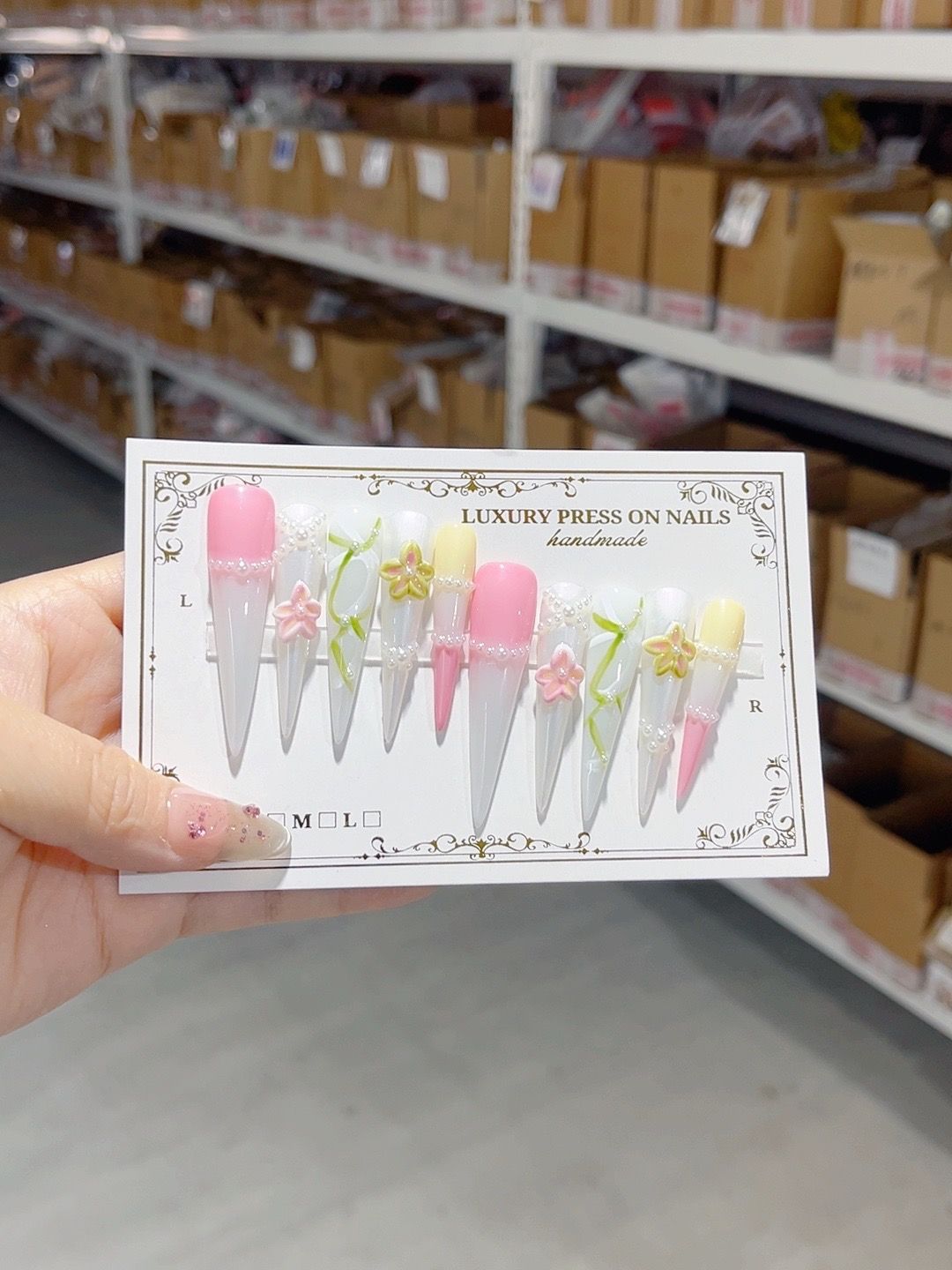 Soft Pearl Floral Extra Long Press On Nails