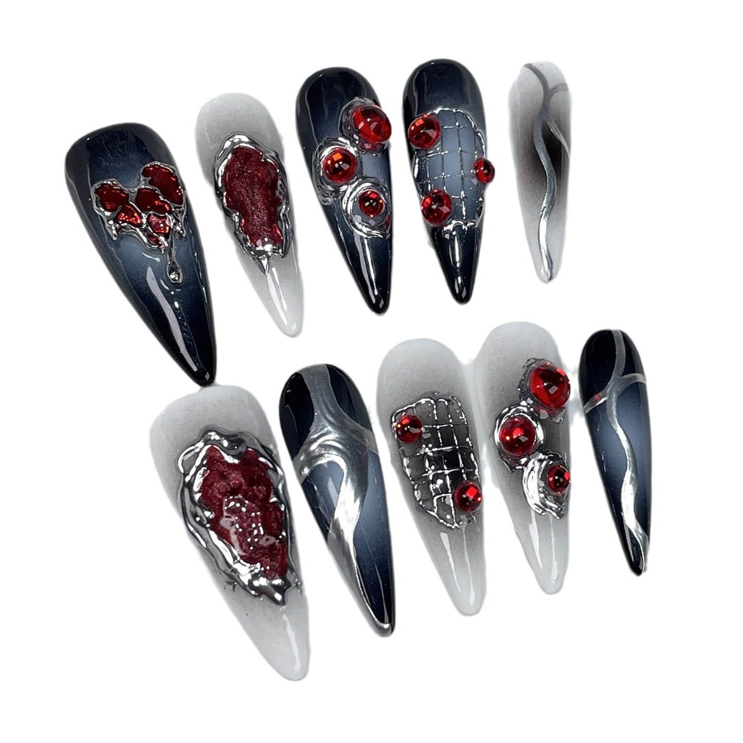 Long-pointed handmade armor dark goth style sweet cool babes nail patch halloween fake nails｜365nails