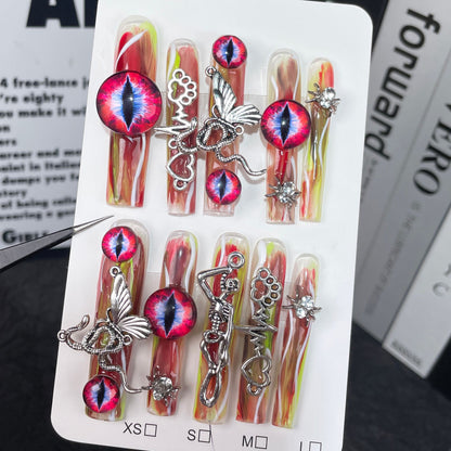 Water pipe armor retro alloy dark wind metal skull cross personalized handmade press on nails wholesale｜365nails
