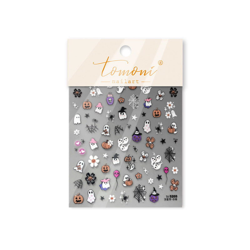 Spooky Halloween: "Pink Cat Halloween" – 3D Embossed Nail Sticker