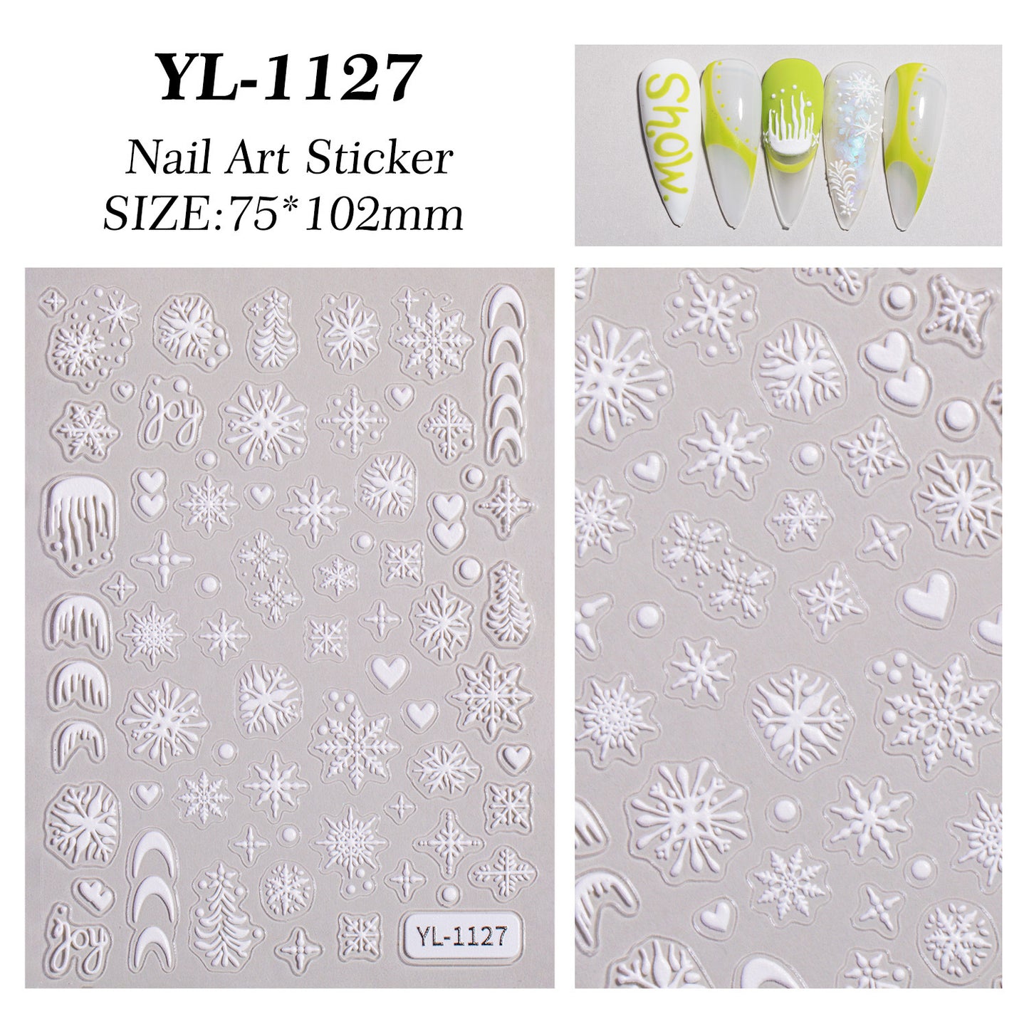 Winter Christmas Snowflake Nail Art Sticker 5D Embossed Three-dimensional White Hollow Snowflake Nail Sticker Ornament YL