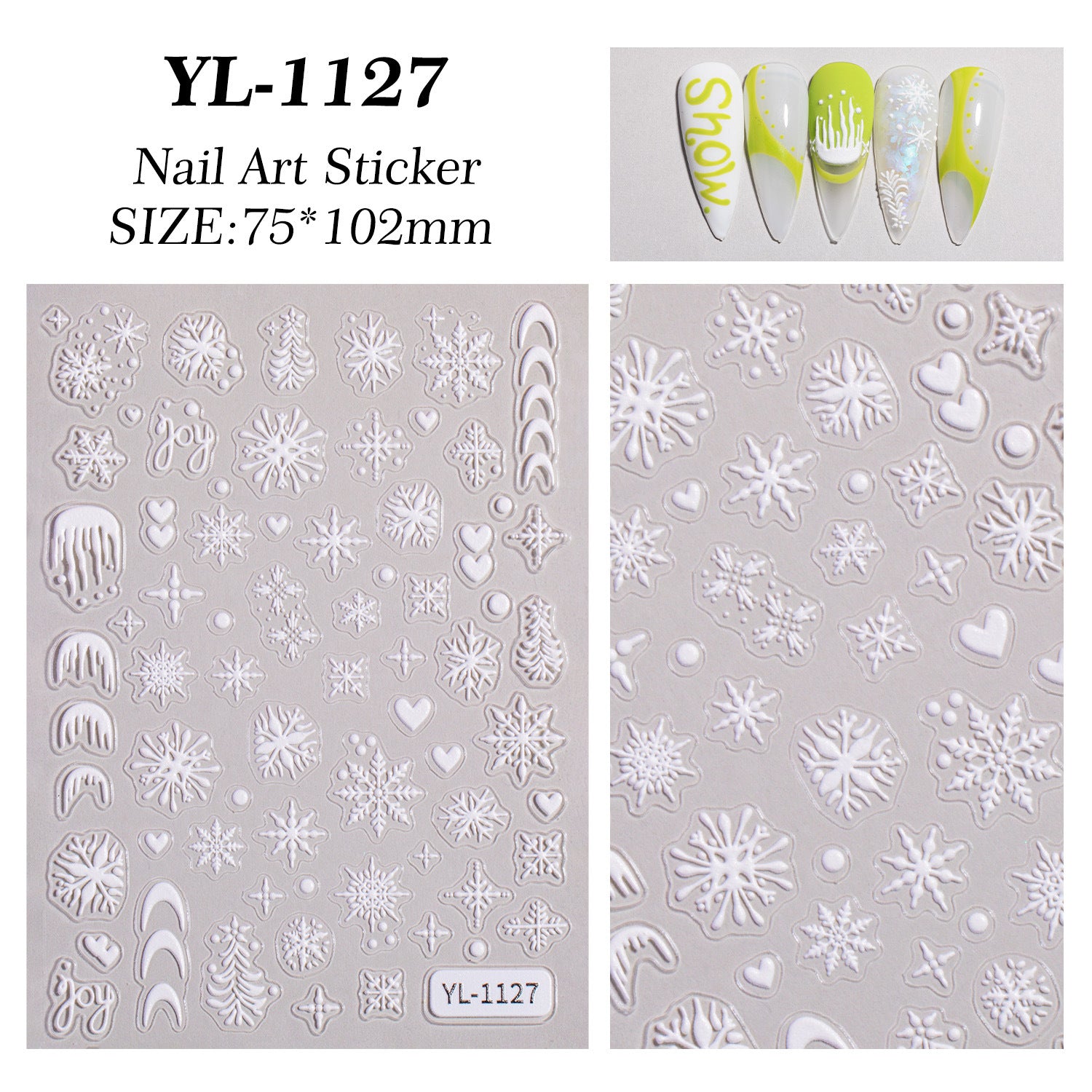 冬季聖誕雪花美甲貼紙 5D 立體浮雕 白色鏤空雪花 美甲貼飾 YL