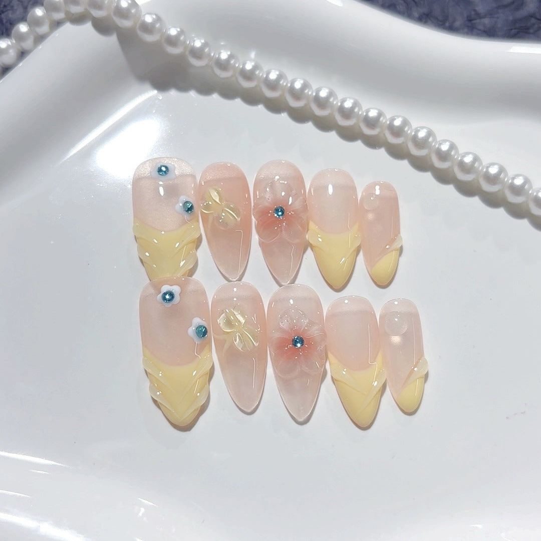 Sunny Breeze: « Crème glacée citron » – Ongles press-on amande courts