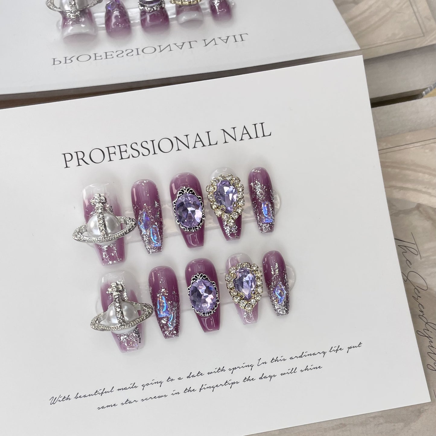 Purple Crystal Galaxy Ornament Nails