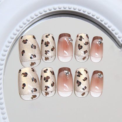 Nail Tips  prefabricated nail coffee French leopard print cat eye flash pile drill ins wind fake nail removable nail piece drill｜365nails