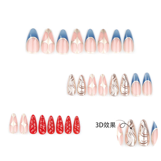 Semi-handmade metallic manicure French  red solid color nail patch 3D nail piece finished product wholesale｜365nails