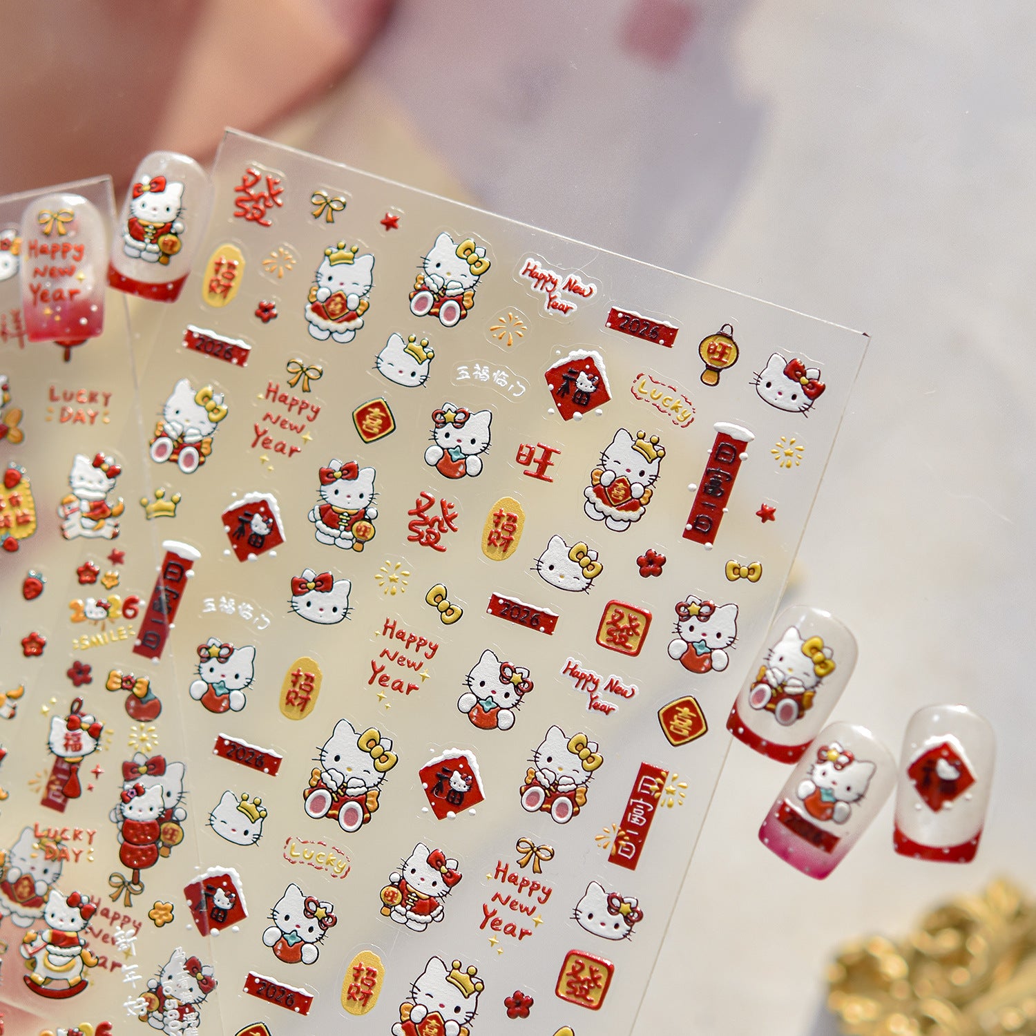 CNY Cartoon Collection: "Lucky Kitty" – 3D Embossed Nail Sticker