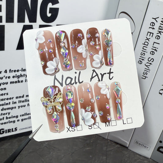 Burst flash European square nail patch three-dimensional carving gradual change luxury Handmade Press-on Nails factory wholesale｜365nails