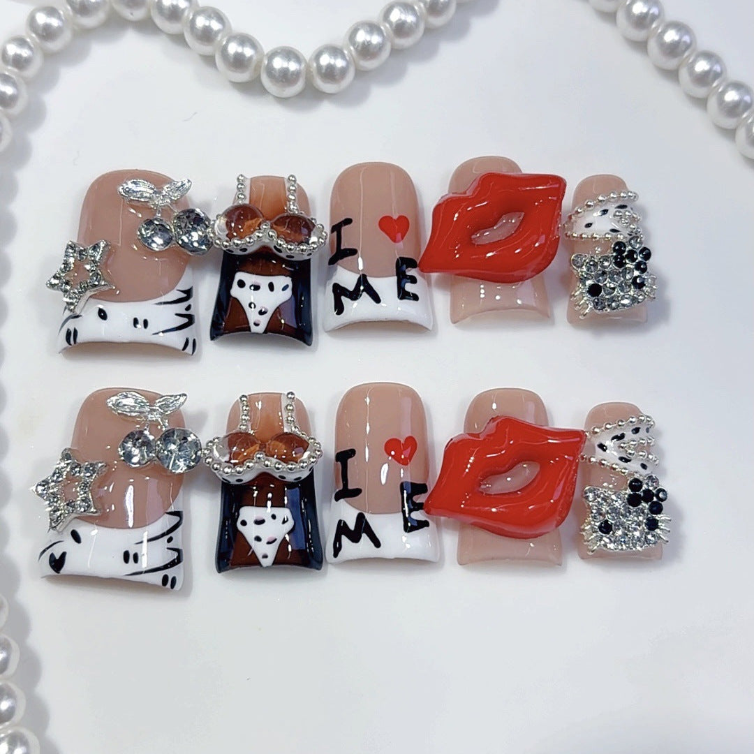 Love & Rock: 我❤️我唇印 – 方形手工製穿戴甲