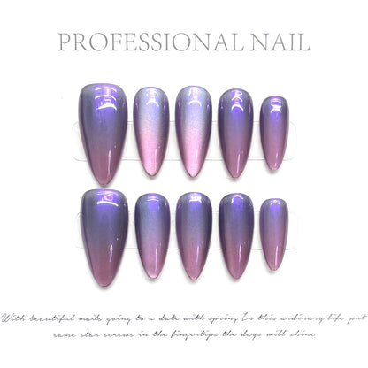 Internet celebrity press on nails art finished dream streamer blue cat eyes white spice girl cool handmade fake nails | 365nails