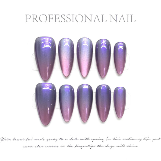 Internet celebrity press on nails art finished dream streamer blue cat eyes white spice girl cool handmade fake nails | 365nails