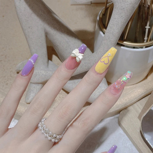 Pressione o produto de unha acabado taro roxo unha Pressione para mostrar unhas postiças brancas, atacado de unhas｜365nails