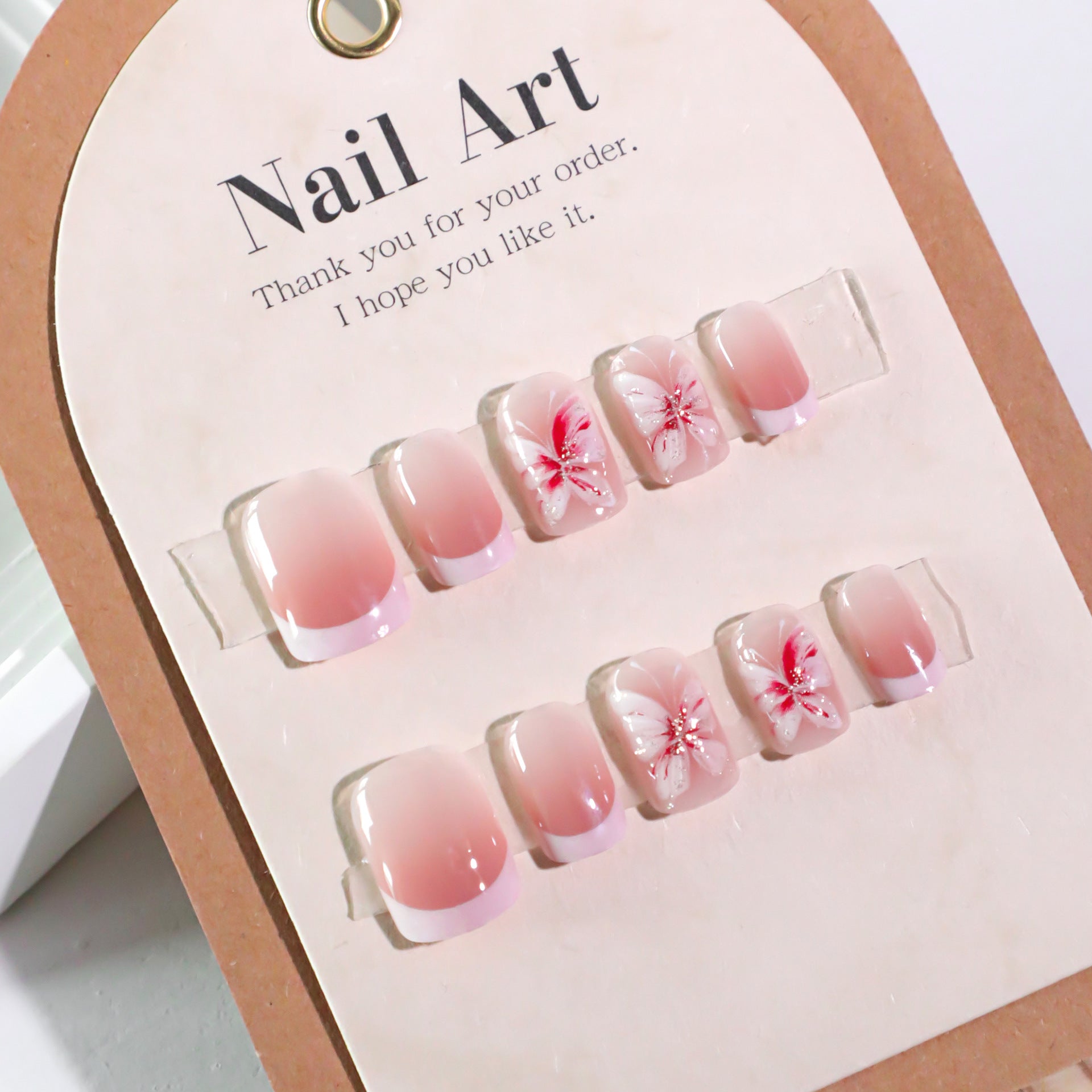 "Pink Butterfly Elegance" - Precision Crafted Press-On Nails