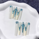 Icy Blue Crystal Drip Elegant Press On Nails