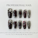 Unhas postiças de Halloween estilo dark spice girl caveira artesanal Crowe coração sentido avançado | 365nails