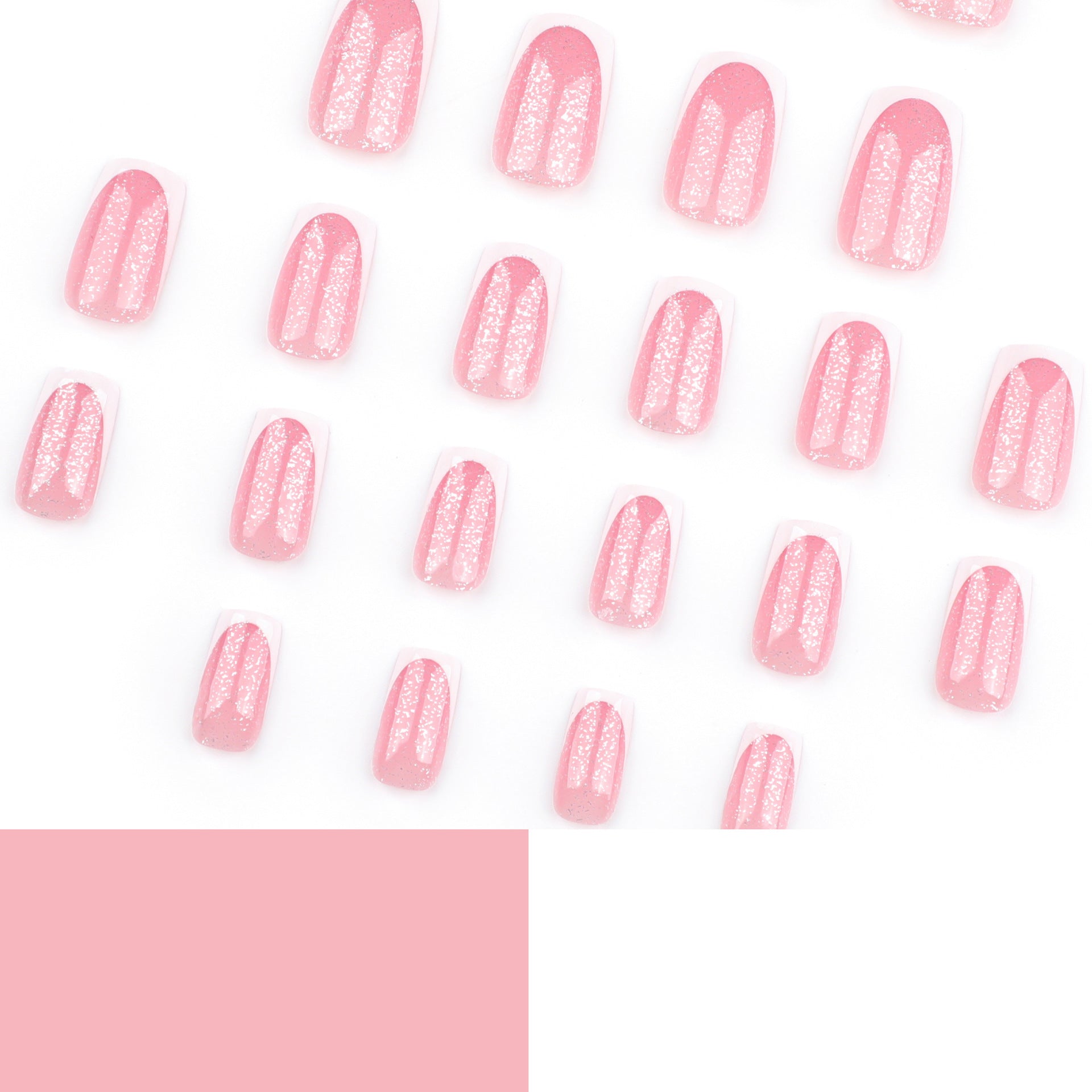 Simple naked powder manicure fake nails French white edge wearing nail glitter flash nail piece fake nails nail piece｜365nails