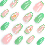 Small fresh French green edge press on nails solid color green manicure short ballet human fish bead love nail wholesale｜365nails