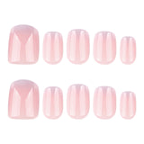Unhas de manicure francesas simples, mudança gradual, cinza claro, roxo, curtas, quadradas, curtas, falsas, removíveis, vestíveis, atacado｜365nails