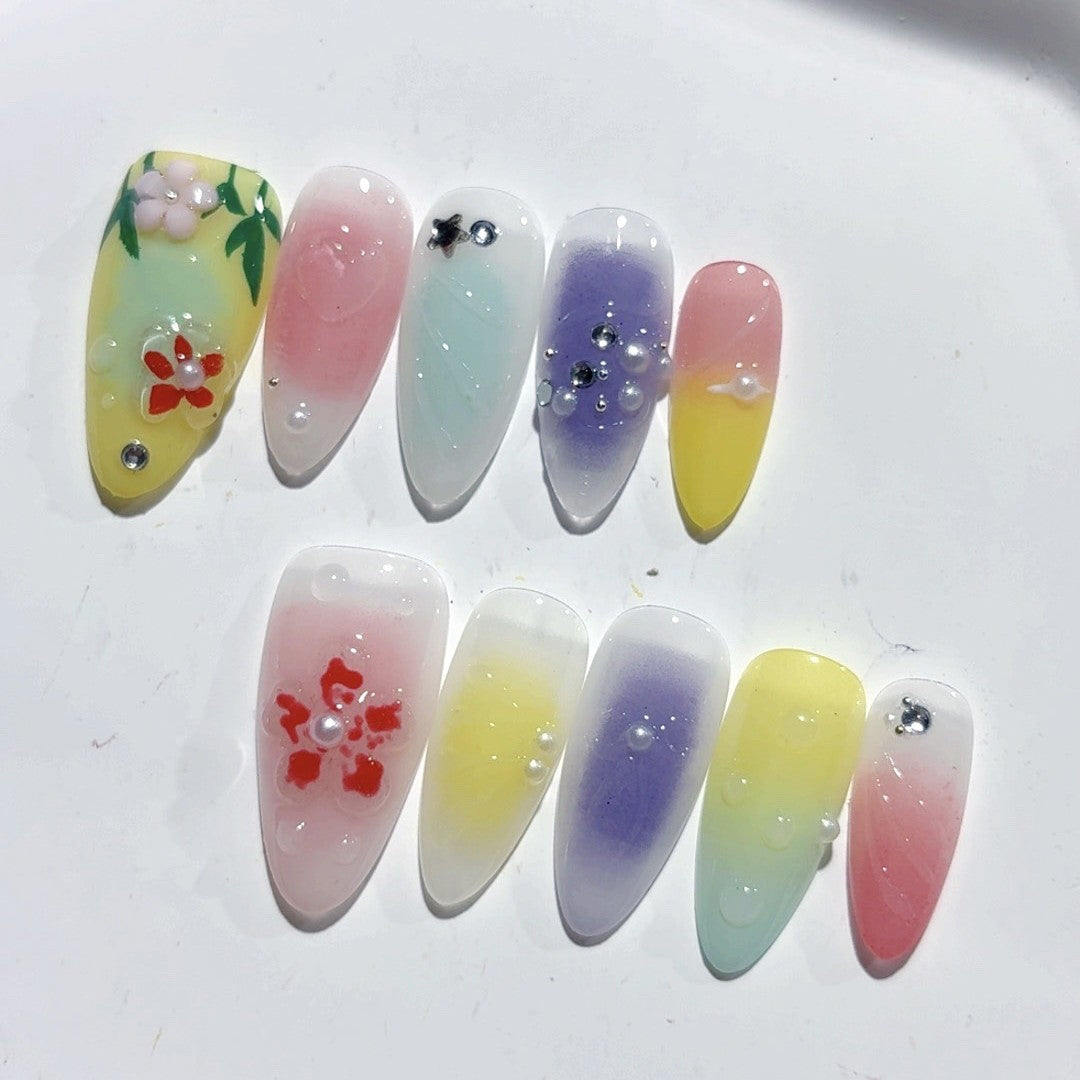 Rainbow Bloom: "Candy Garden" – Unhas Postiças de Amêndoa