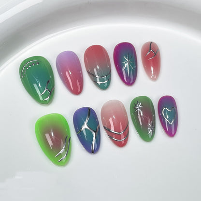Handmade press-on nails fluorescent contrasting  Spice Girl  short nail art finished patch Wearable nail sticker｜365nails