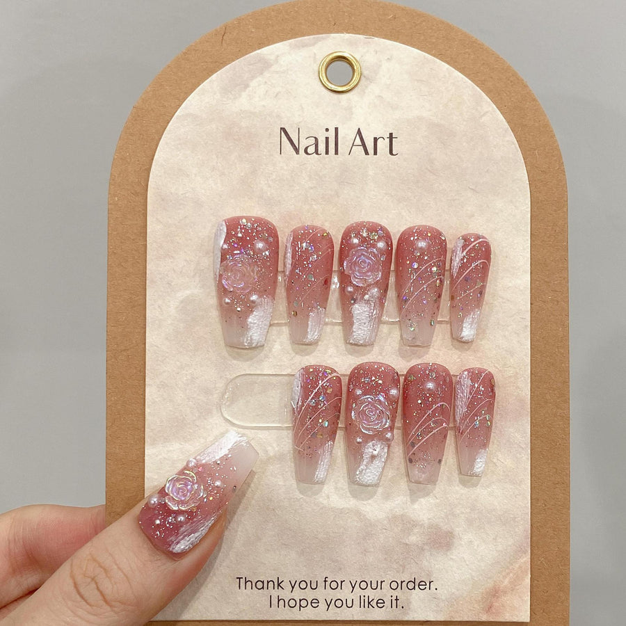 365nails: "Velvet Bloom" – Iridescent Rose Handmade Coffin Nails