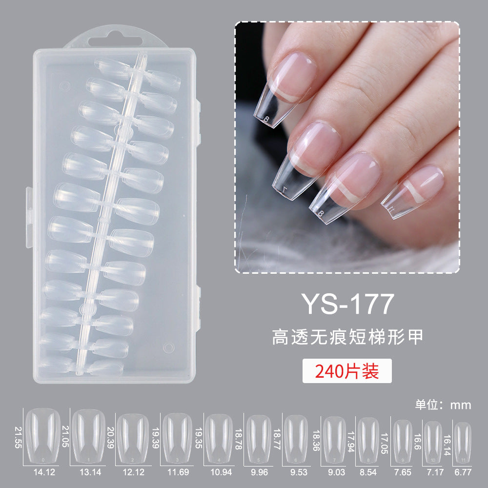 美甲沙龍用甲片／甲墊，透明梯形超薄無縫，240片盒裝 (MOQ=3)