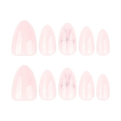Simple almond silver bow press-on nails