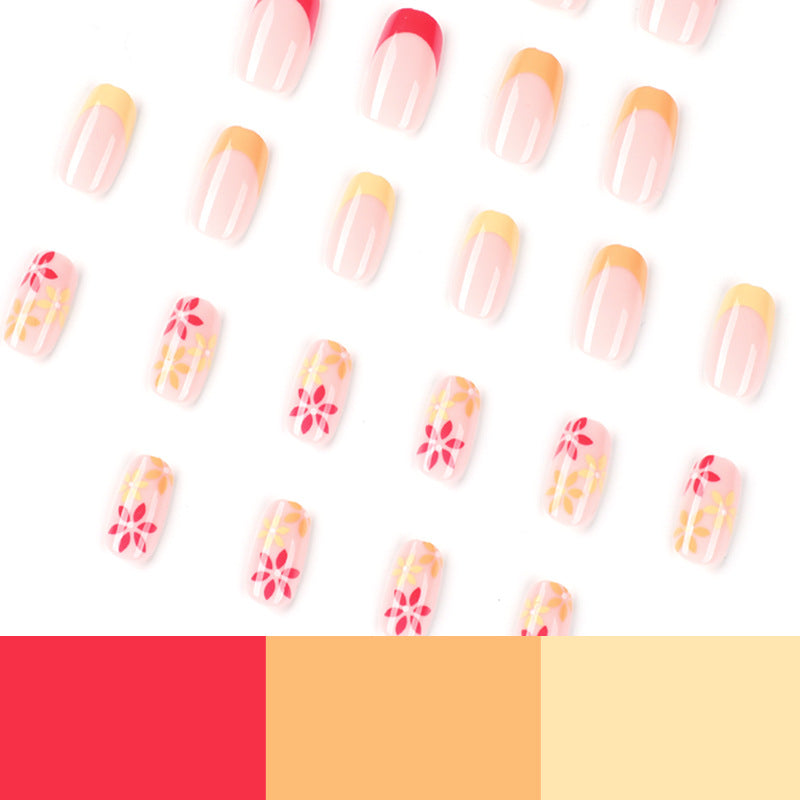 Manicure de pressão, manicure de pressão de flor simples, remendo de manicure francesa de três cores, atacado de peças de unhas, atacado de produtos para unhas｜365nails