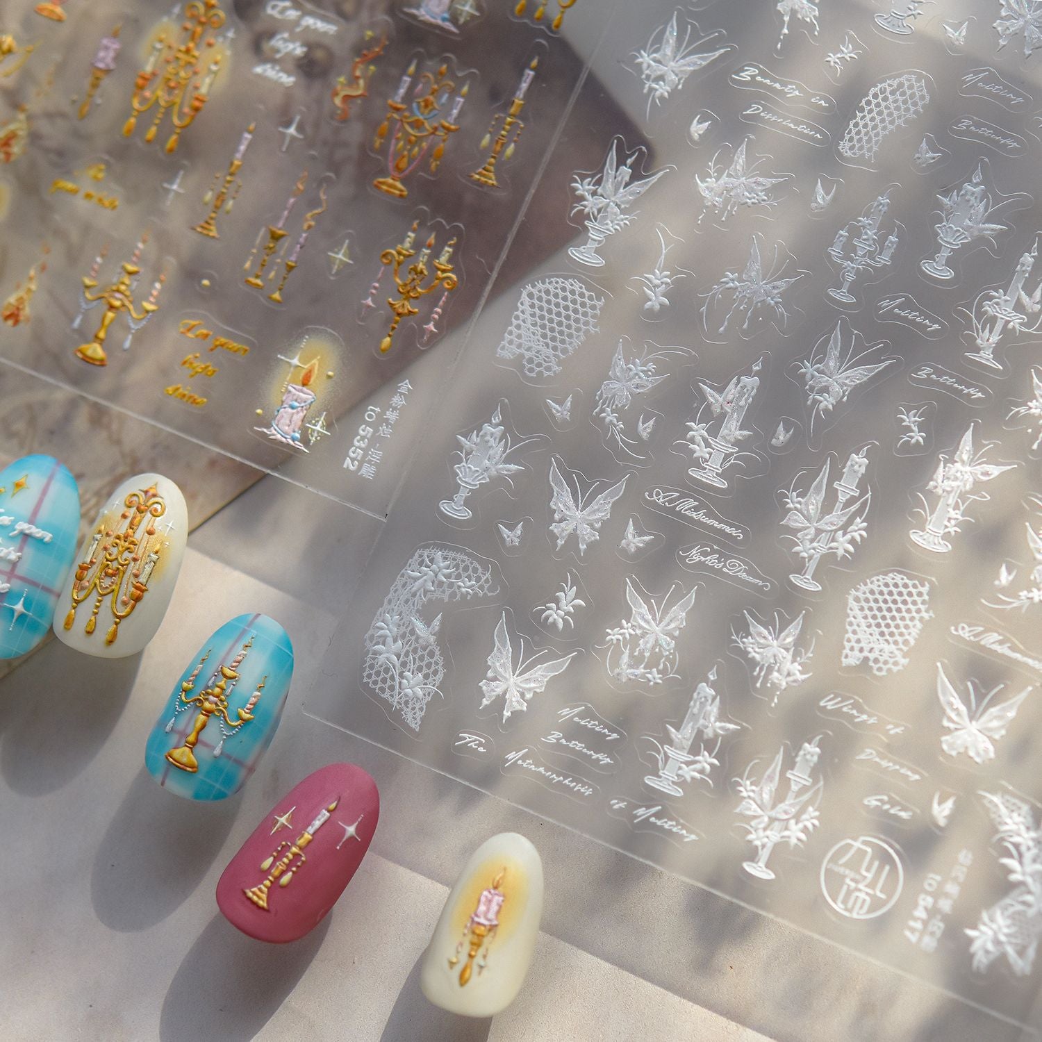 Vintage Candelabra Collection: "Gilded Candlelight" – 3D Metallic Nail Sticker