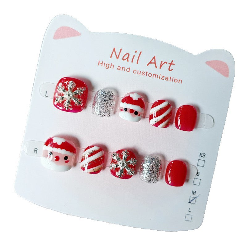 365nails-聖誕歡樂兒童系列：「聖誕老公公的雪花魔法」 – 兒童短款方形穿戴甲