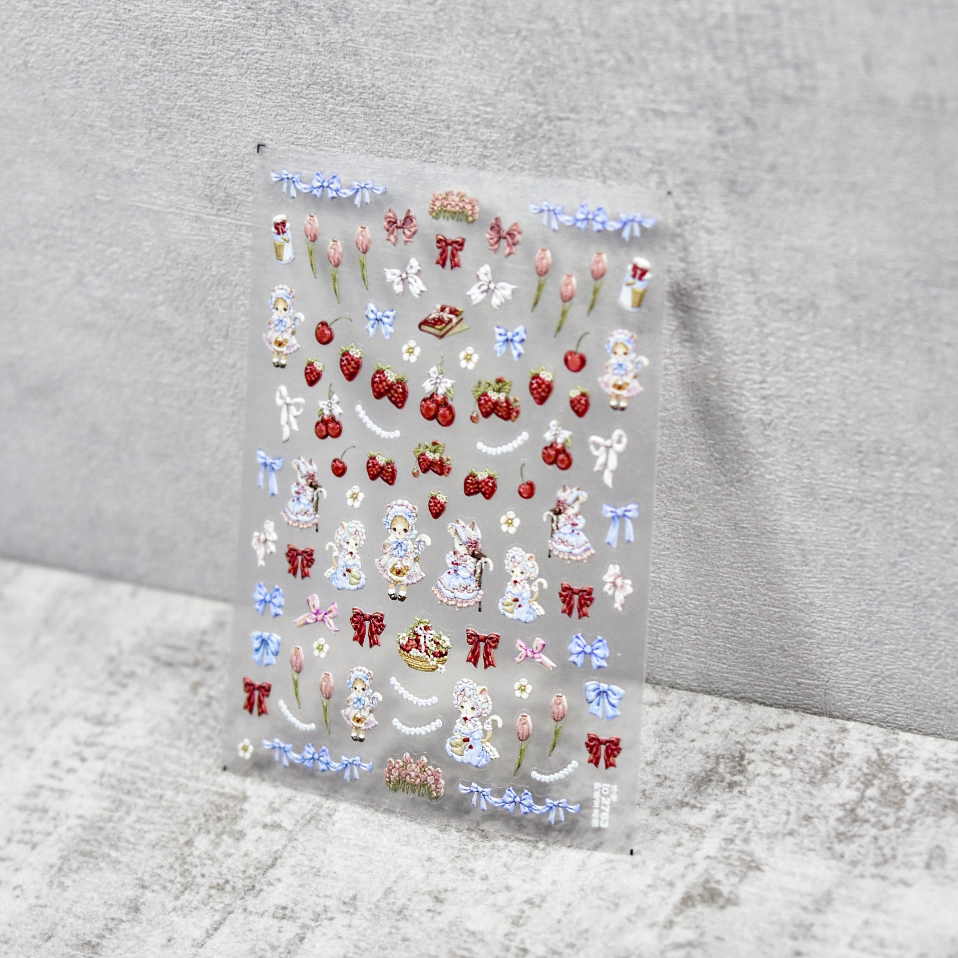 Lolita Doll & Berry Floral: "Strawberry Lolita Garden" – 5D Embossed Nail Sticker