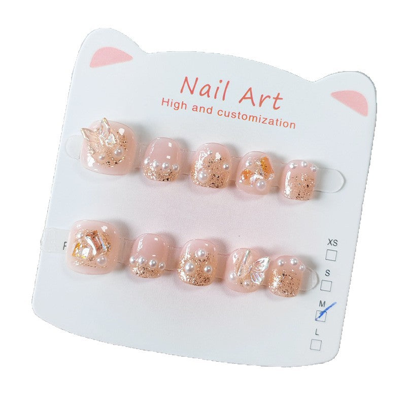365nails: "champagne princess crown" – short squoval handmade kids press-on nails