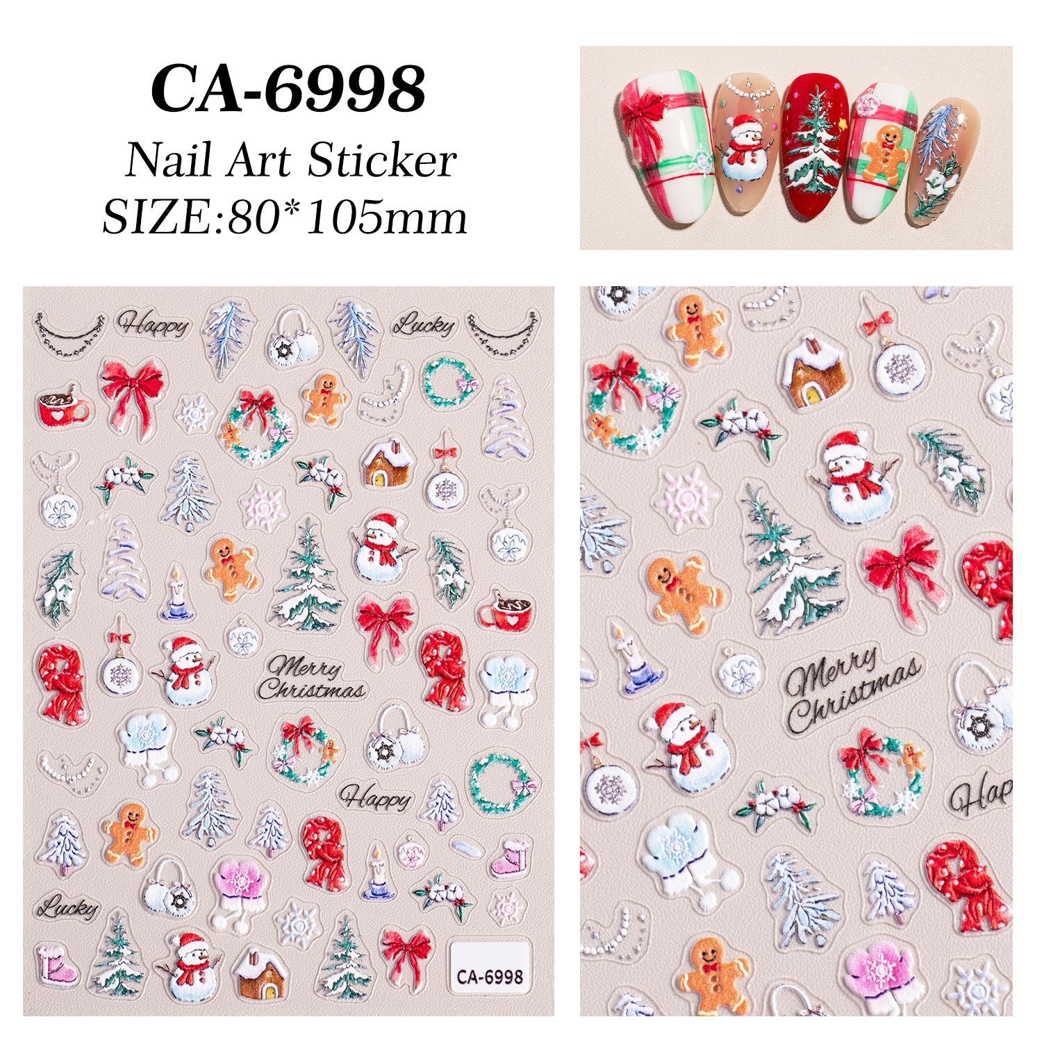 Christmas series nail art sticker 5D relief three-dimensional snowman Christmas tree DIY nail sticker jewelry CA model