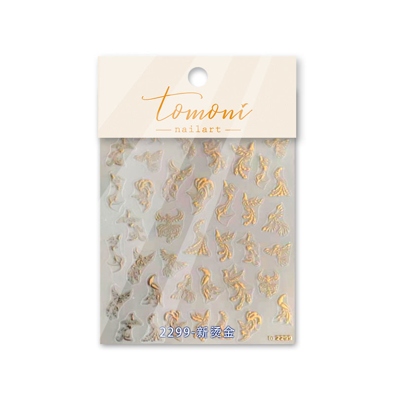 Oriental Phoenix & Cloud: "Celestial Phoenix Scroll" – 5D Embossed Nail Sticker