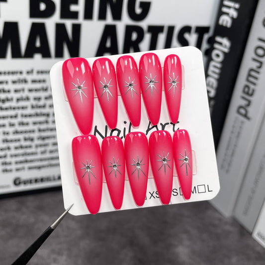 Handmade press-on nails spray gun hand-painted Xingmania Spice Girl long nail patch Wearable nail sticker Yiwu nail art｜365nails