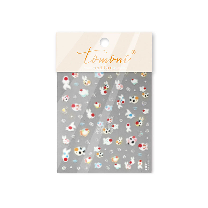 Cute Critter Dot Collection: "Playful Buddies" – 3D Embossed Nail Sticker