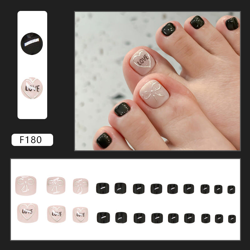 Letras de lazo de amor huecas tridimensionales, dulces y versátiles, uñas de los pies extraíbles, 24 piezas ｜365nails