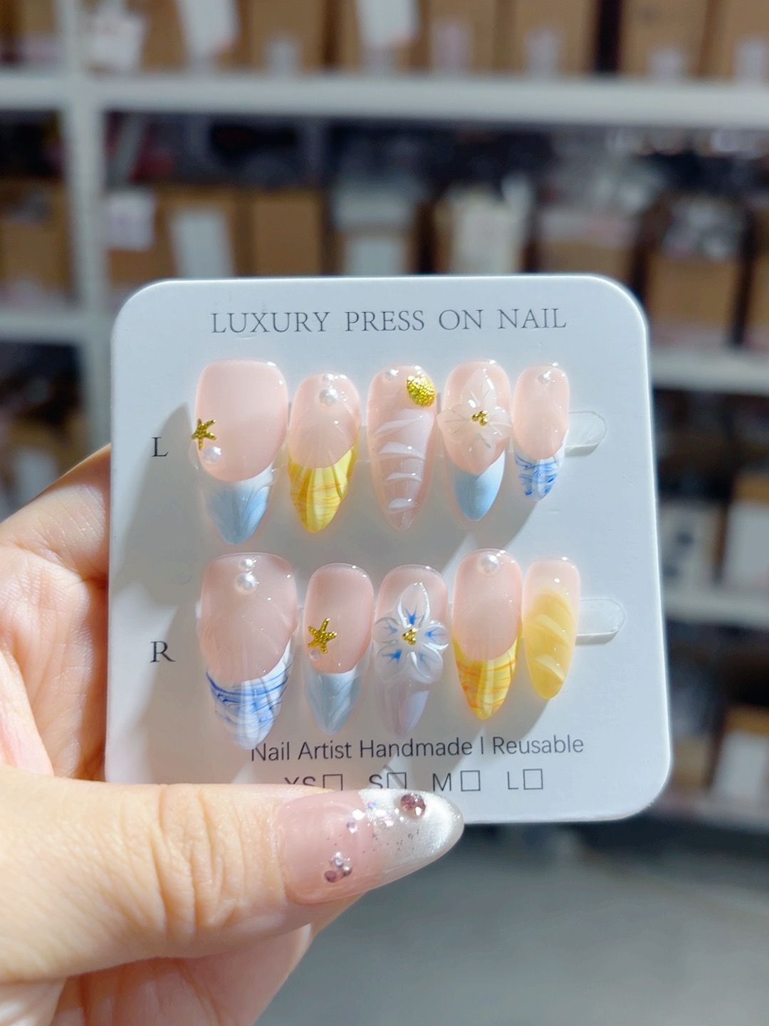 365nails-Serenidade à Beira-Mar: "Brisa do Oceano" – Unhas Postiças Amêndoas