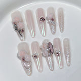 Uñas largas y elegantes hechas a mano con diseño de rosa, canción de amor, hada del viento, puro deseo, temperamento suave | 365nails