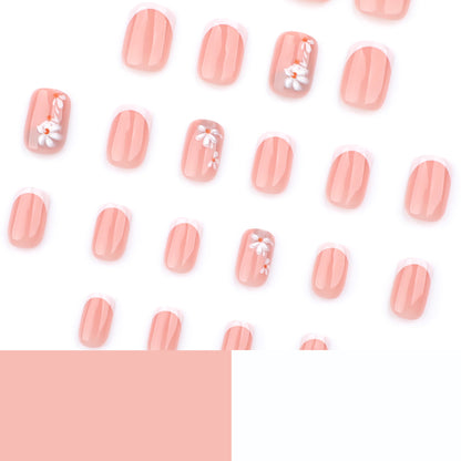 French white short square nail 3D daisy ins wind flower manicure spring and summer small fresh wear nail fake nails｜365nails