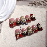 Red Gold Cross Baroque French Press On Nails