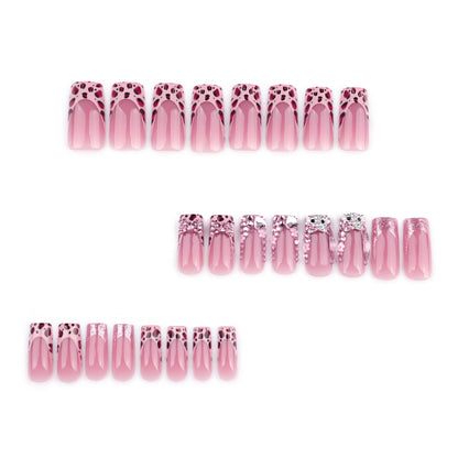 French leopard print manicure flash diamond flash cartoon cat fake nails flower bow｜365nails
