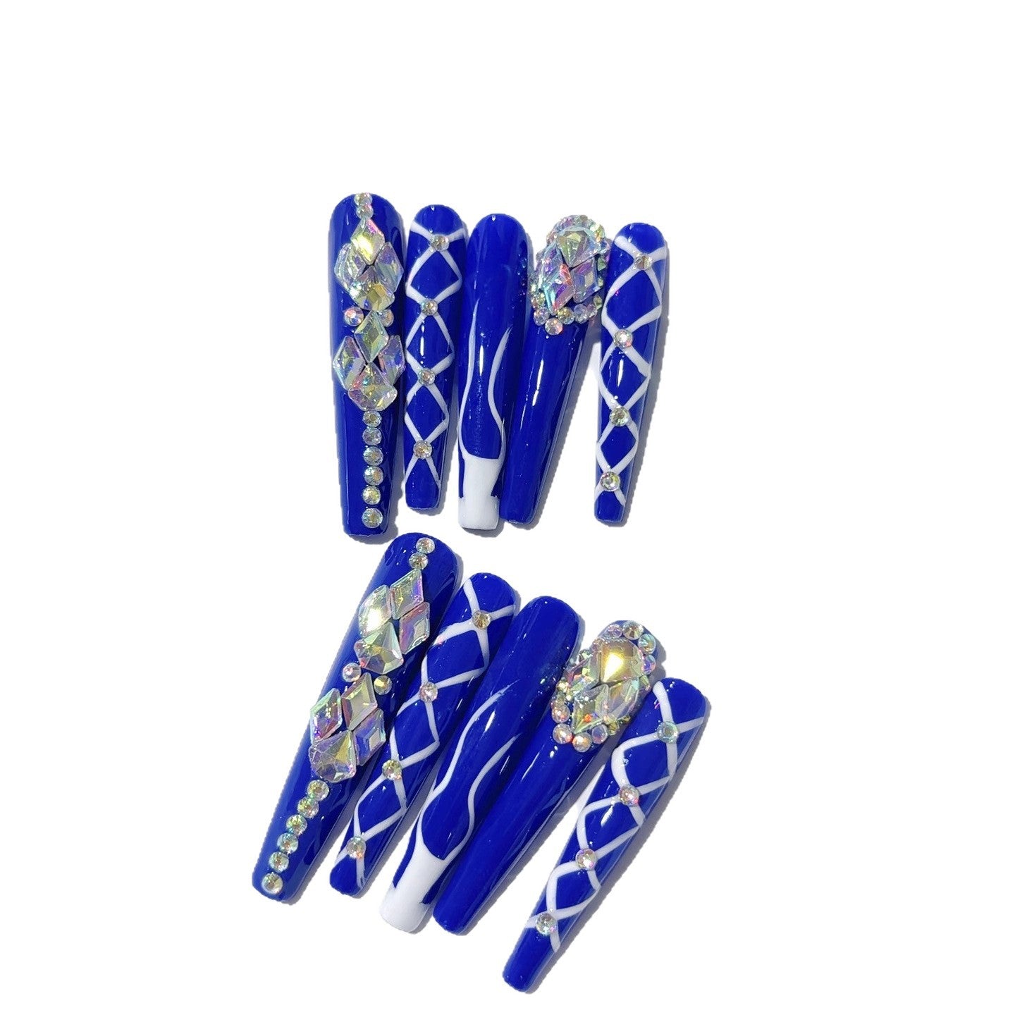 Royal Blue Crystal Lattice Press On Nails