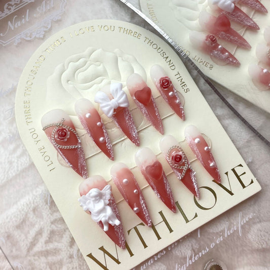 Rose Angel Baroque rose plaster handmade press on nails new high-end removable | 365nails